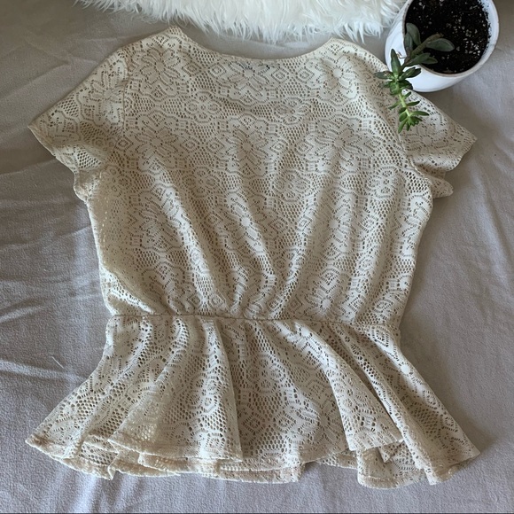 Annalee + Hope Cream Lace Crochet Peplum Top - Picture 2 of 11